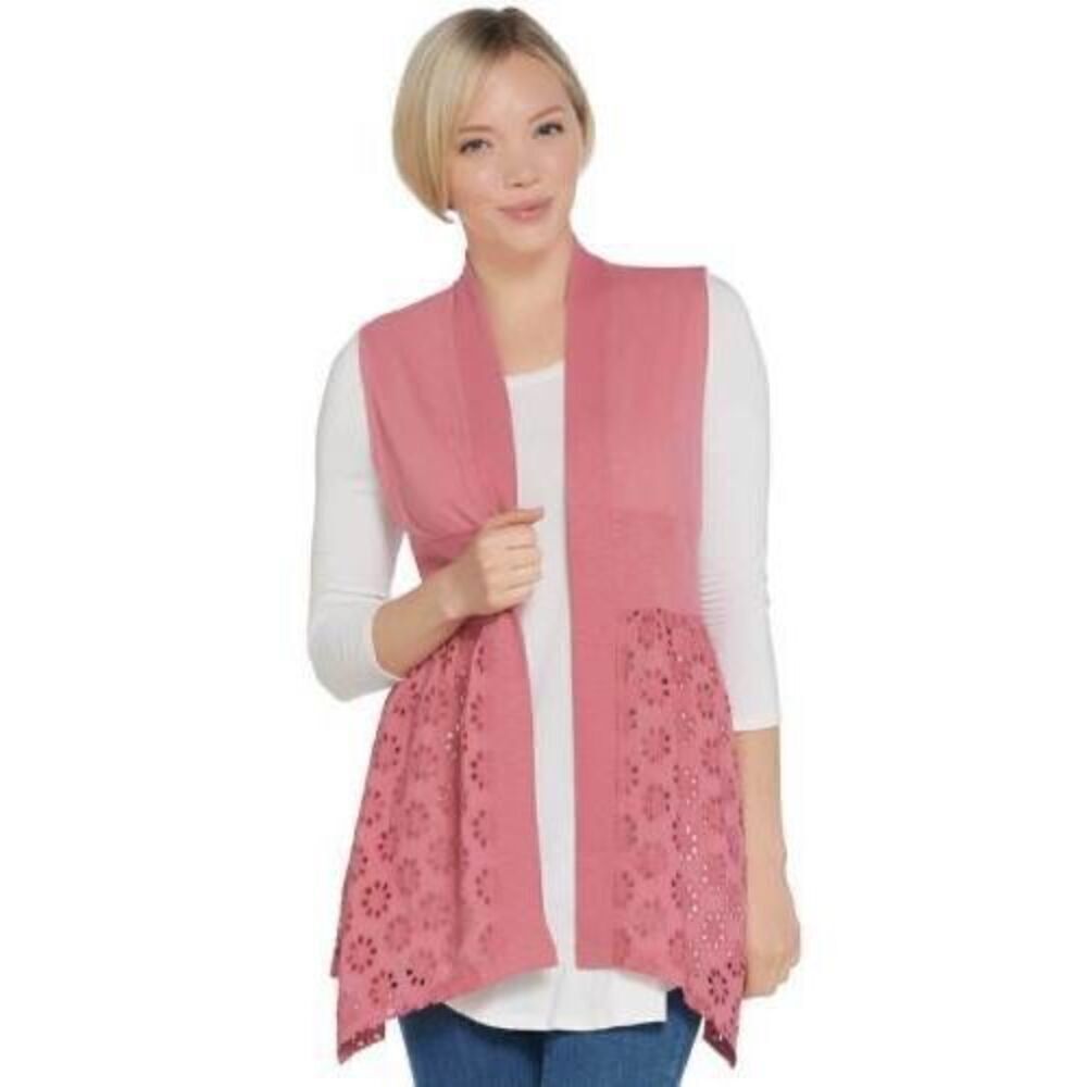 LOGO by Lori Goldstein Coral Cotton Eyelet and Ribbed Soft Girl Vest Size M
